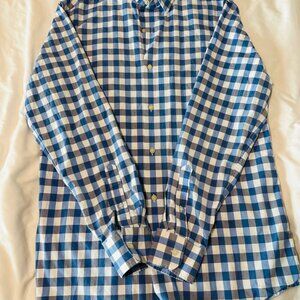 Banana Republic Grant Fit Supima Cotton Sz L Button Up Long Sleeve Blue/Plaid